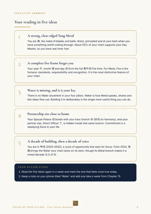 Your reading in five ideas (fictional sample)